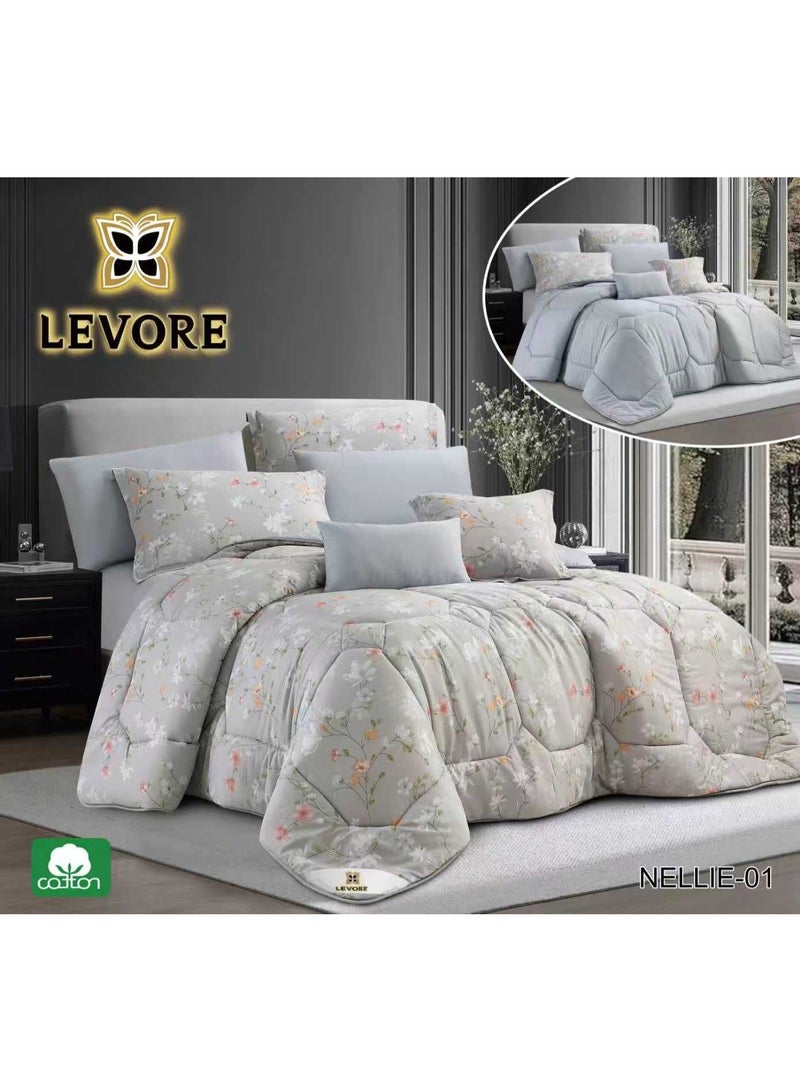 LEVORE  8-piece bedspread, 100% soft, double-sided summer style with fixed filling, suitable for king-size beds (NELLIE-01)
